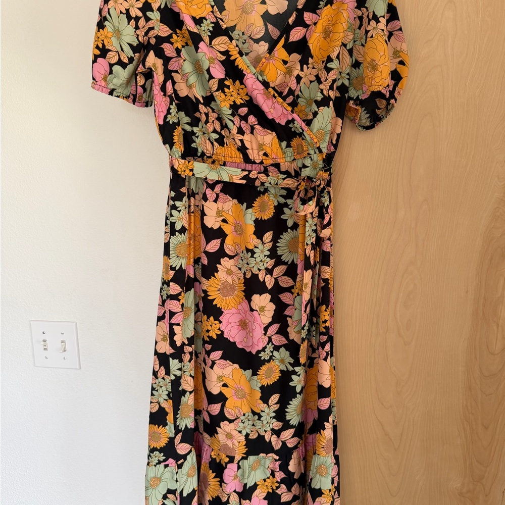 New Look Floral Midi Dress - Black, Pink, Yellow, Green